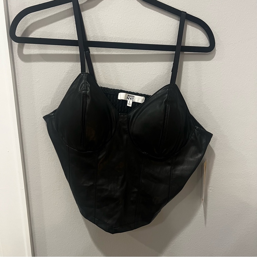 Madden NYC Black Leather Bustier Top